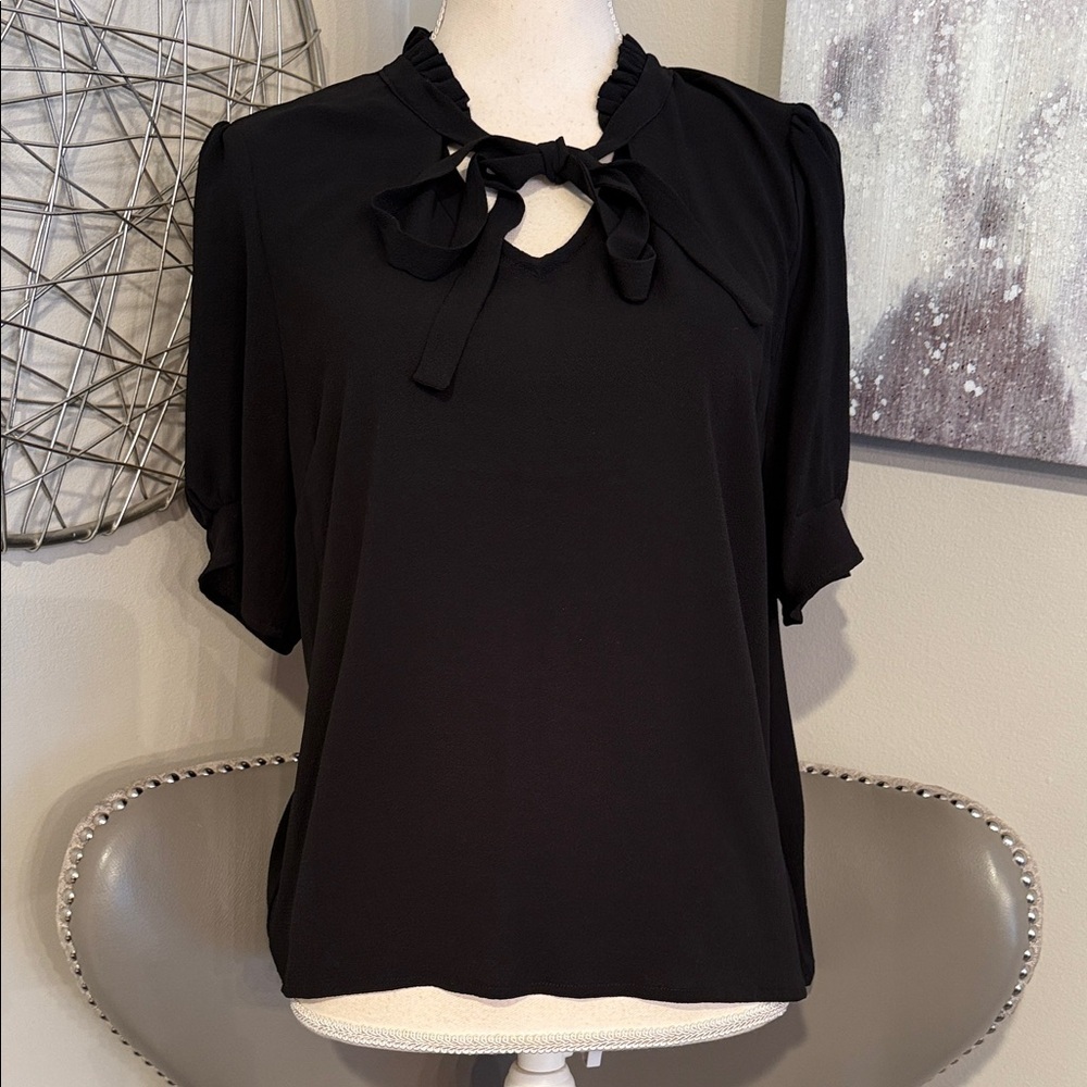 Cece Black Tie-Neck Women's Blouse size Large